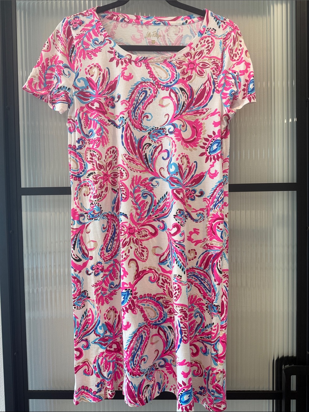 Lilly Pulitzer Pink, Blue & Cream Paisley Cotton Print Dress Size M